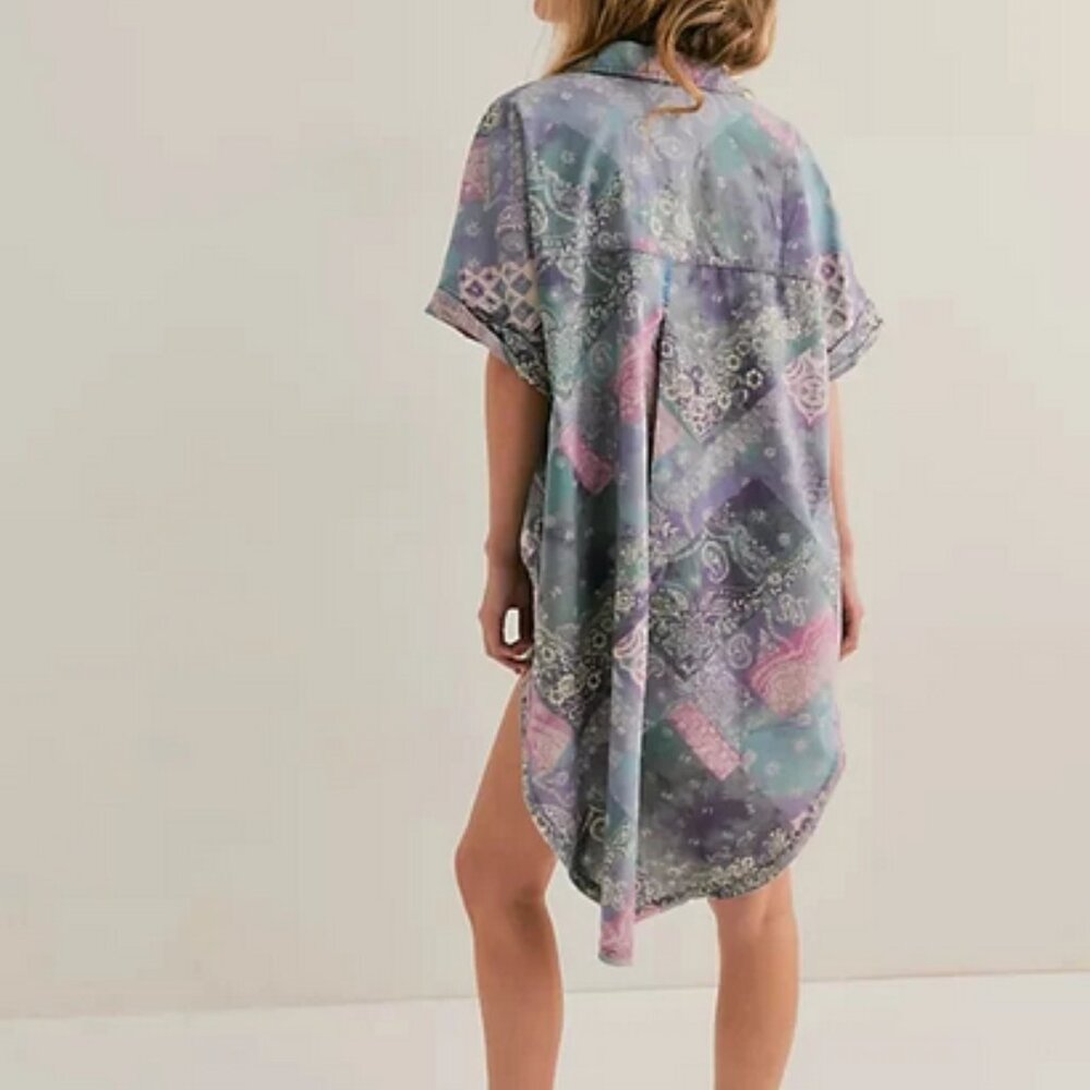 Free People Intimately Bedside Babe Sleep Shirt Tunic Buttondown Top L - Picture 2 of 2